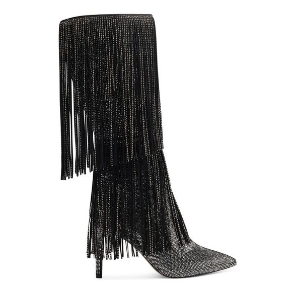 INC Womens Black Slip Resitant Fringed Ishani Pointed Toe Block Heel Boots 9 M - Picture 3 of 4